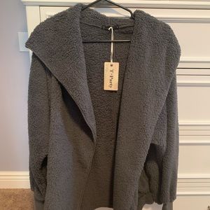 T Party grey bear coat; size small
